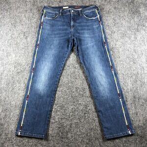 Pilcro Womens 31 Slim Boyfriend Crop Jeans Blue Side Stripe Medium Wash